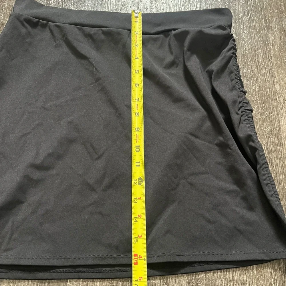 Ta3‎ Black Mini Skirt Drawstring Ruched Side Stretch Casual Activewear L